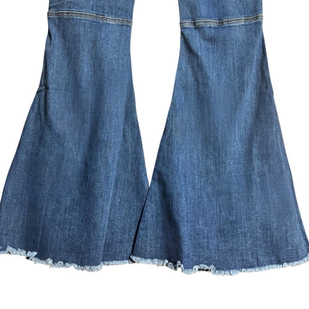 Mid Wash Distressed Knee Flare Jeans | High Rise Stretch | Raw Hem | NWT - Picture 9 of 16